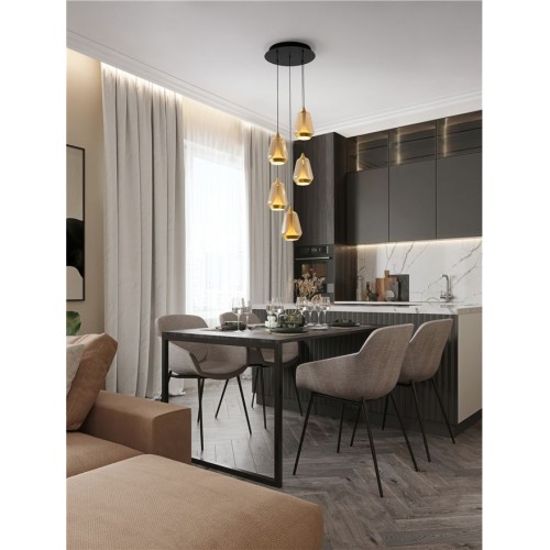 Lustra Nova Luce Alish, sticla ambra, LED, 40W, 2165 lumeni, alb cald 3000K, D.33 cm, 9416970