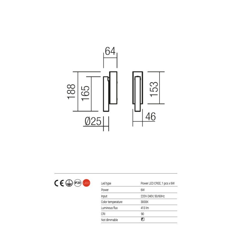 Aplica Kanji pentru interior echipata cu POWER LED vopsita negru mat 01-1219 Redo