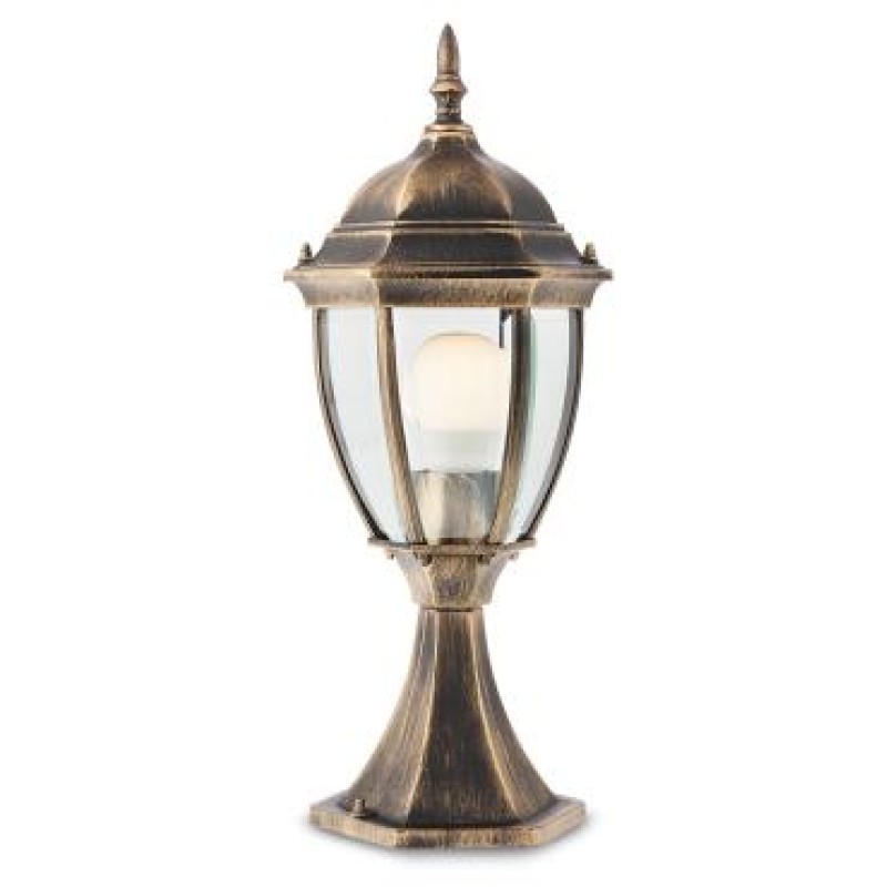 Stalp ornamental pentru iluminat exterior Sevilla 9606, 1 x E27, H 50 cm, negru antic cu patina aur, Smarter