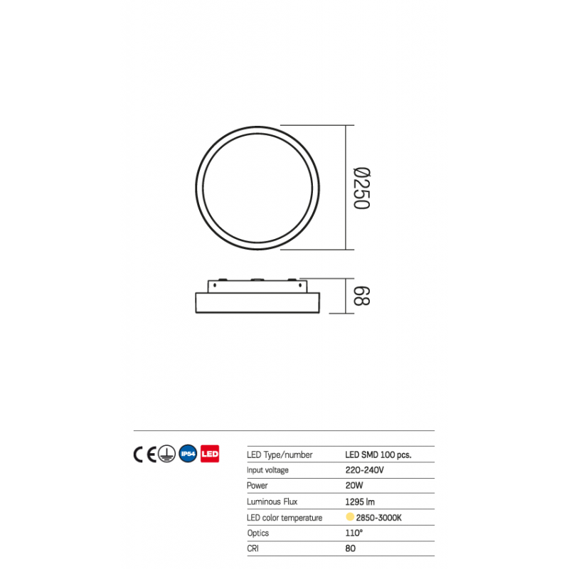 Aplică LED Stage 20W IP54 MW 3000K 9884 Redo Outdoor
