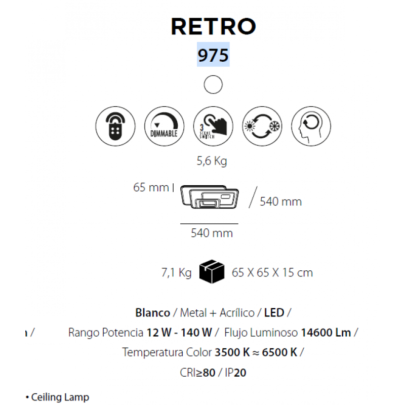 Lustra LED cu telecomanda Retro alb  90W Kelektron