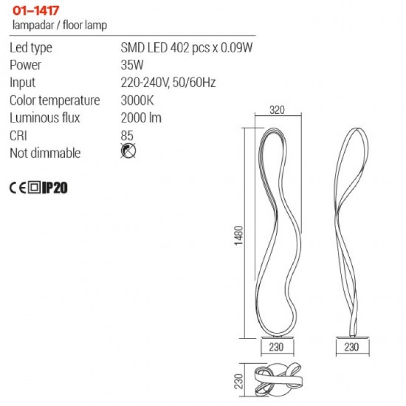 Lampadar LED Nubo 35W 3000K 01-1417 Redo 