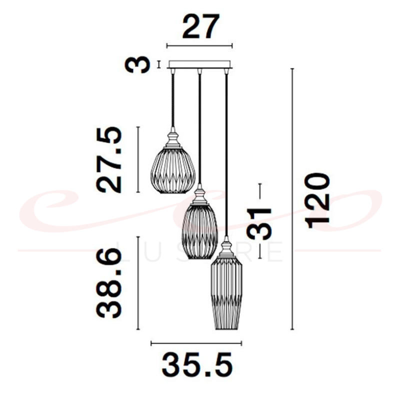 Lustra Vintage din Sticla ZARLEY Champagne 3xE27 9066032 Nova Luce