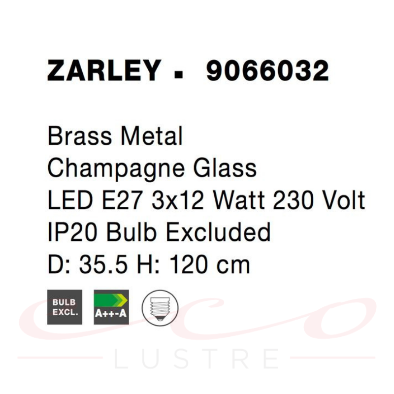 Lustra Vintage din Sticla ZARLEY Champagne 3xE27 9066032 Nova Luce