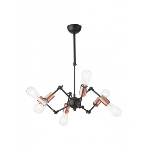 Lustra Spider 01-1260, 6 x E27, negru mat + cupru antichizat