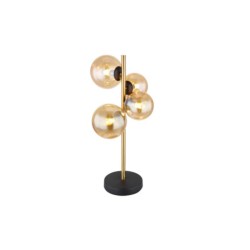 Veioza metal negru mat, metal alamă, sticlă chihlimbar 56135-4T Riha Globo