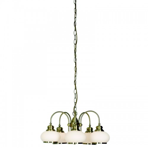 Candelabru alamă antică  sticlă alba 6900-5 NOSTALGIKA