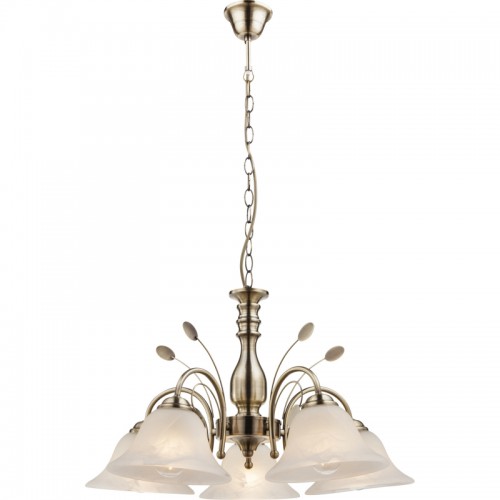 Candelabru alamă antică  sticlă optica alabastru alb 69007-5H POSADAS