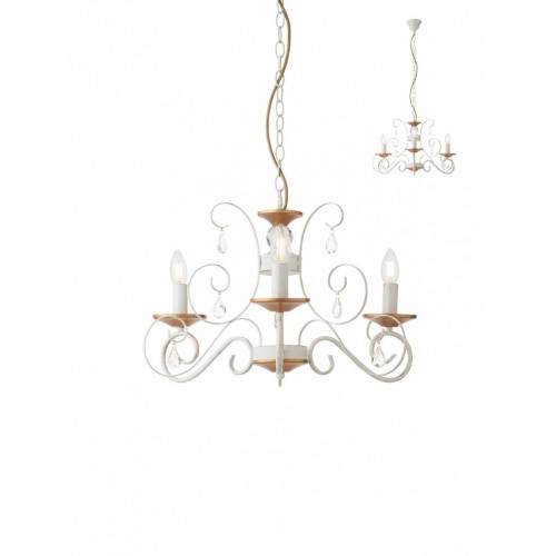 Lustra Blanca 02-958, 3 x E14, ivoar + auriu, decoratiuni cristal transparent