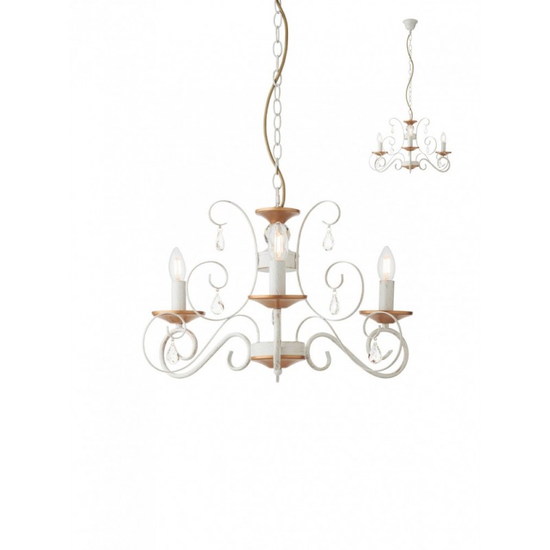 Lustra Blanca 02-958, 3 x E14, ivoar + auriu, decoratiuni cristal transparent