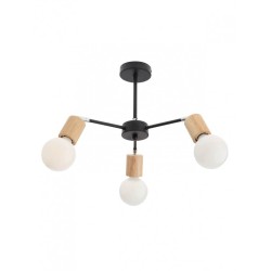 Plafoniera Easy BK / CH 01-1567, 3 x E27, negru mat + lemn natur