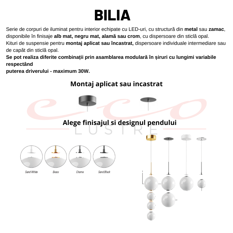 Kit de suspendare pentru montarea dispersoarelor Bilia SKBS01SWH Redo