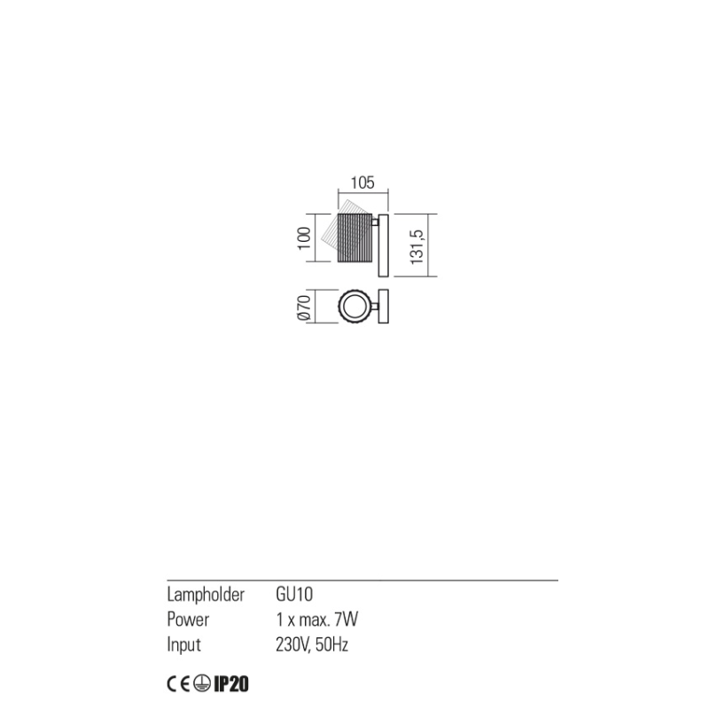 Aplica pentru interior Delphi 1X50W GU10 on/off alb mat 01-2548 Redo