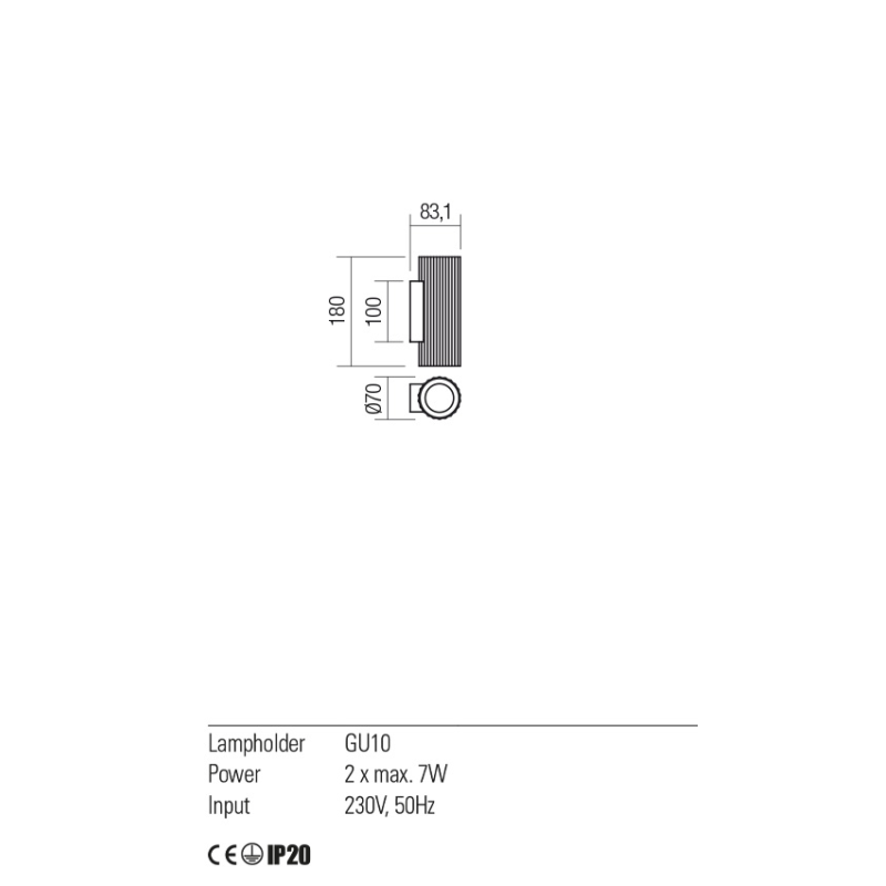 Aplica pentru interior Delphi 1X50W GU10 alb mat 01-2550 Redo