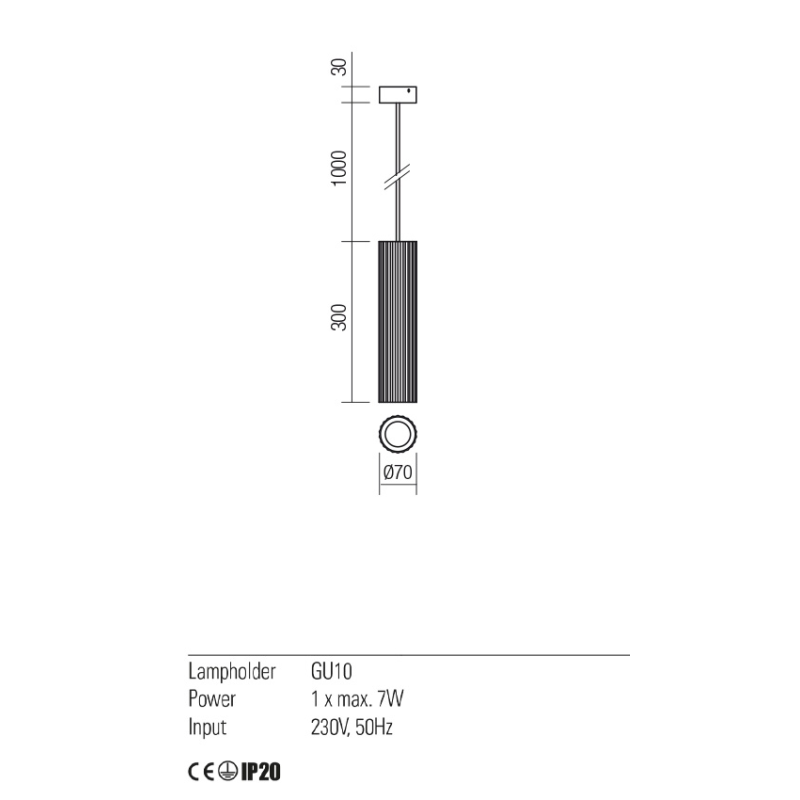 Pendul Delphi alb mat H300 1X50W GU10 01-2560 Redo