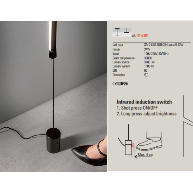 Lampadar Acrobat, negru mat, LED, 34w, alb cald 3000K, 01-2284 REDO 