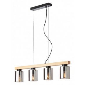 Suspensie Rotis 01-3986, 4 x E27, negru mat si lemn natur, modern